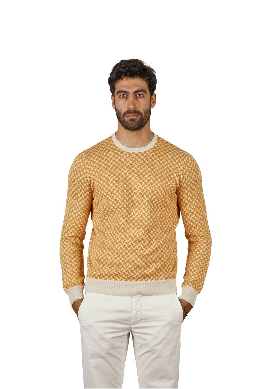 270$ Italian Luxury DRUMOHR Summer Sweater Cotton & Linen "Razor Blade" Orange