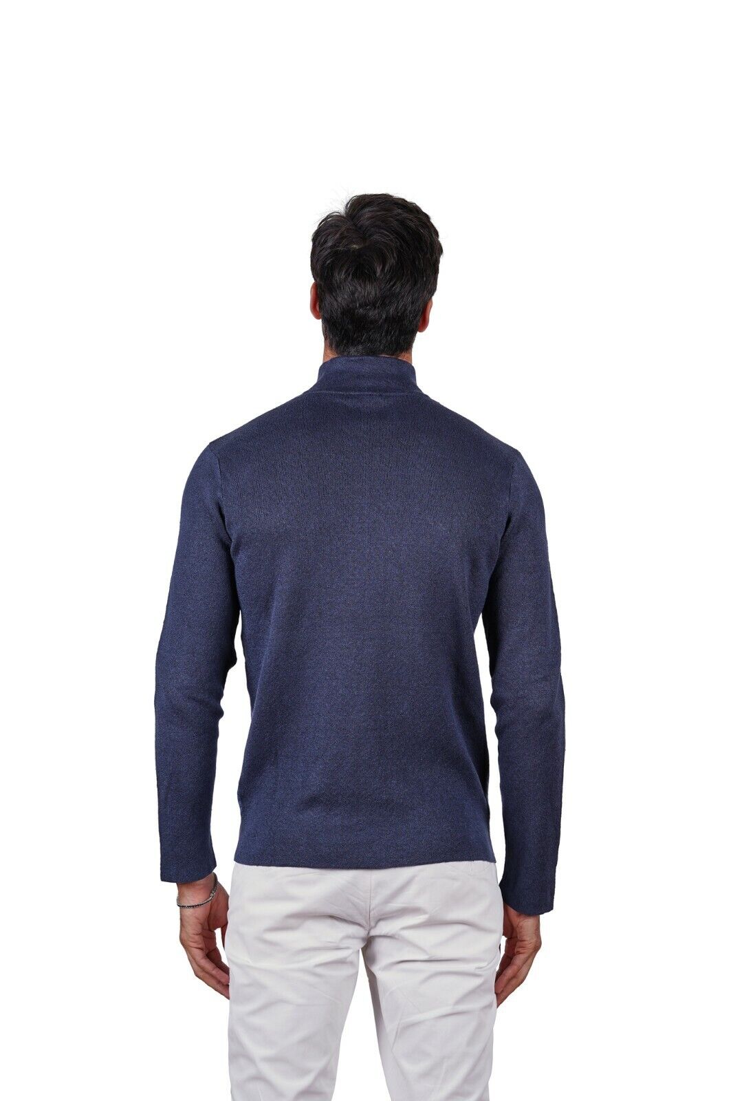 350$ Italian Luxury DRUMOHR Cardigan Zip Linen "Razor Blade" Blue 40 US / 50 EU