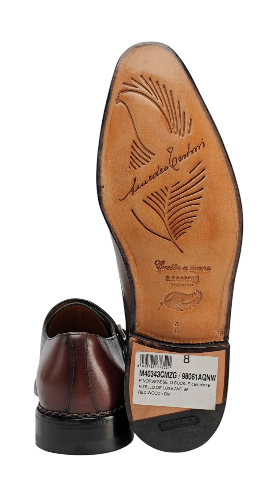 1800$ TESTONI  Monk Shoes Norwegian Welted Wood Red 8 UK / 9 US / 42 IT