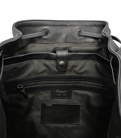 1990$ PINEIDER BOTTOLATO Grain Calf Multiple Backpack Travel Weekender Black XL