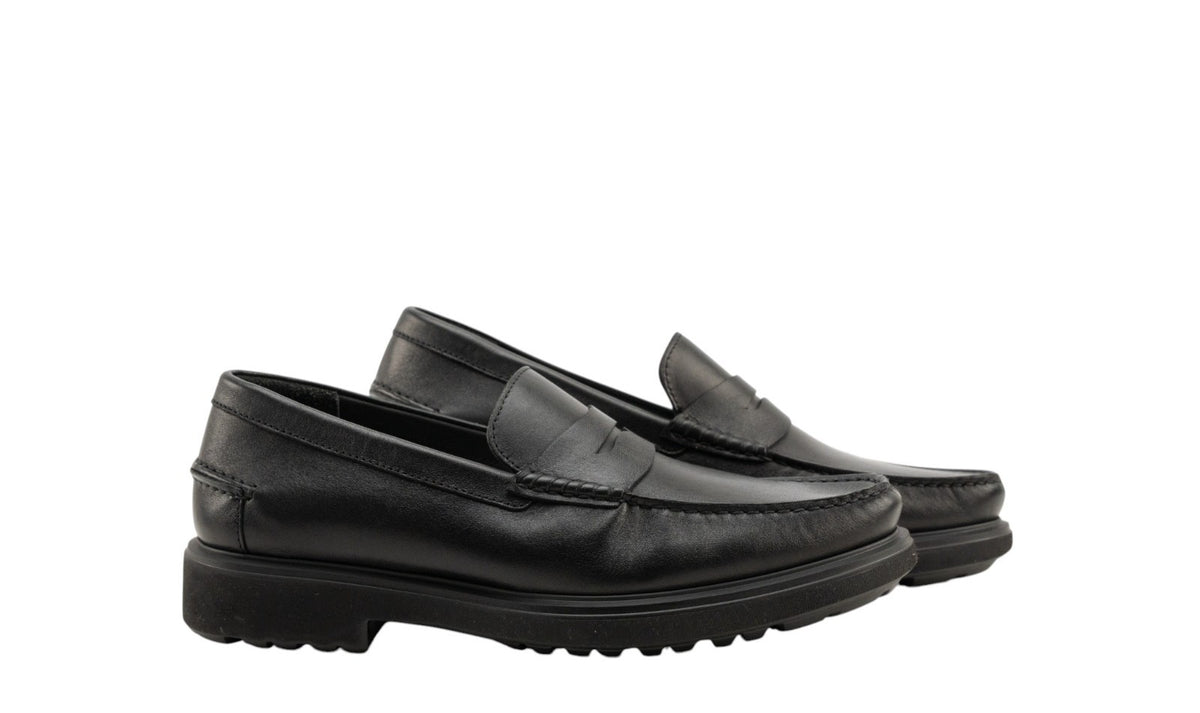 1050$ TESTONI Penny Loafers Black Calf Black Lug Sole 8 UK / 9 US / 42 IT