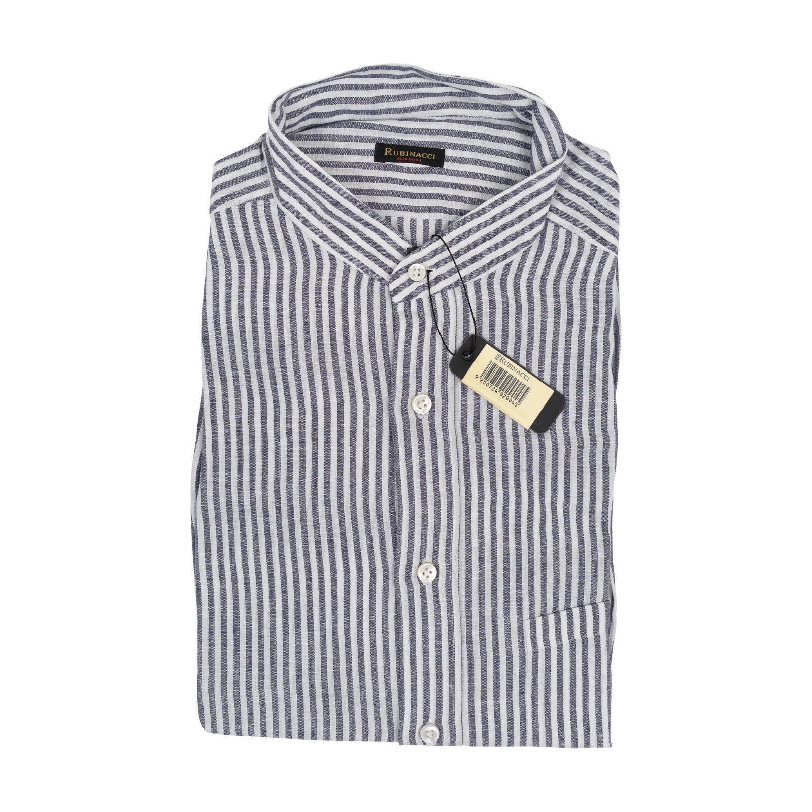 650$ RUBINACCI NAPOLI Blue Hand-Sewn Striped Guru Shirt 100% Linen Size L    6P