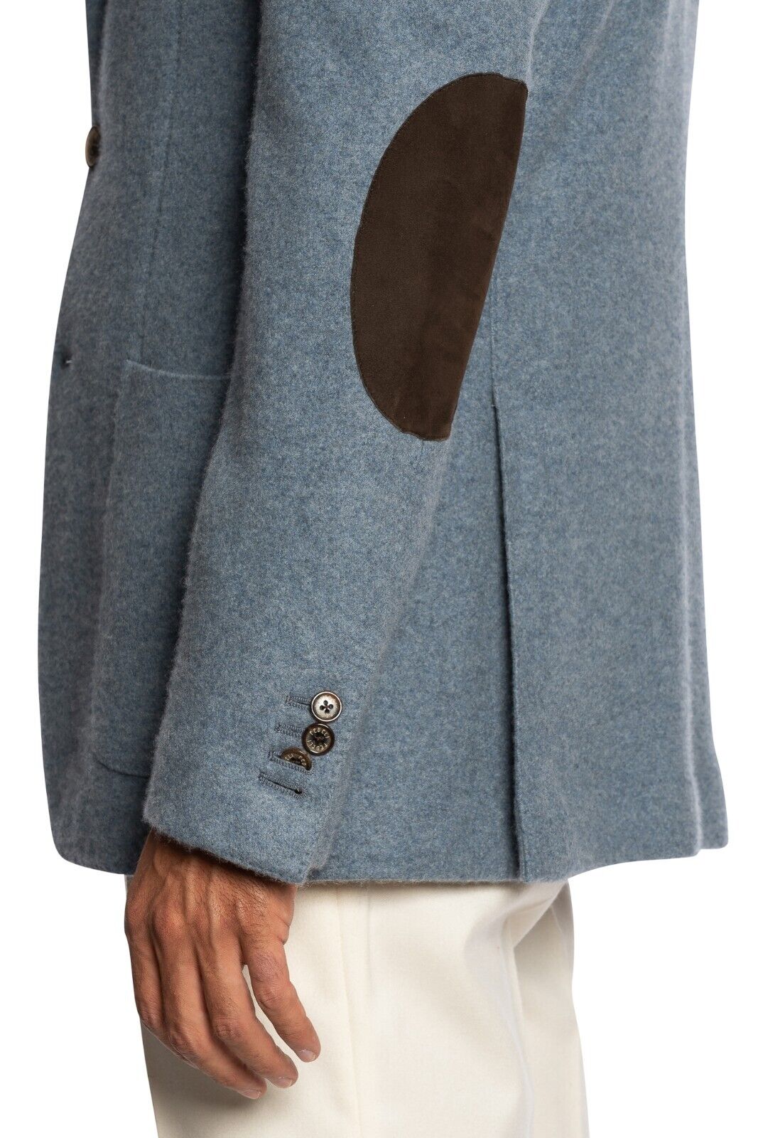 $2800 FEDELI CASHMERE Blue Blazer Jacket 100% Cashmere + Leather 40 US / 50 EU