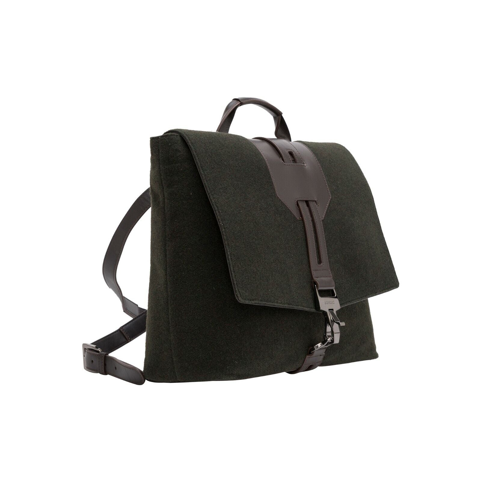 $820 Testoni Bologna Messenger Bag Backpack Loden Wool + Tosco Calf 