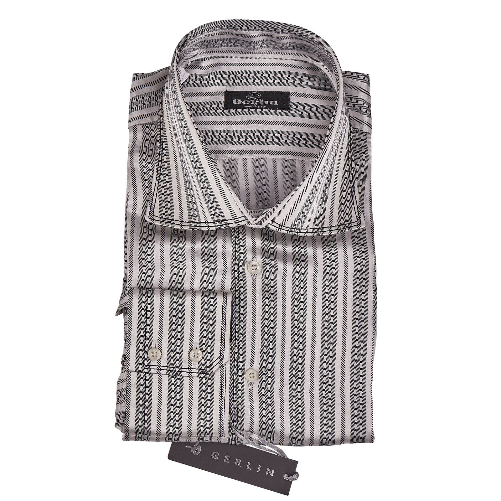LUXURY 1400$ GERLIN Limited Edition Shirt Striped 100% Silk  BIJAN