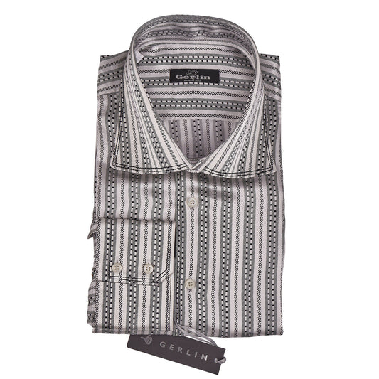 LUXURY 1400$ GERLIN Limited Edition Shirt Striped 100% Silk  BIJAN