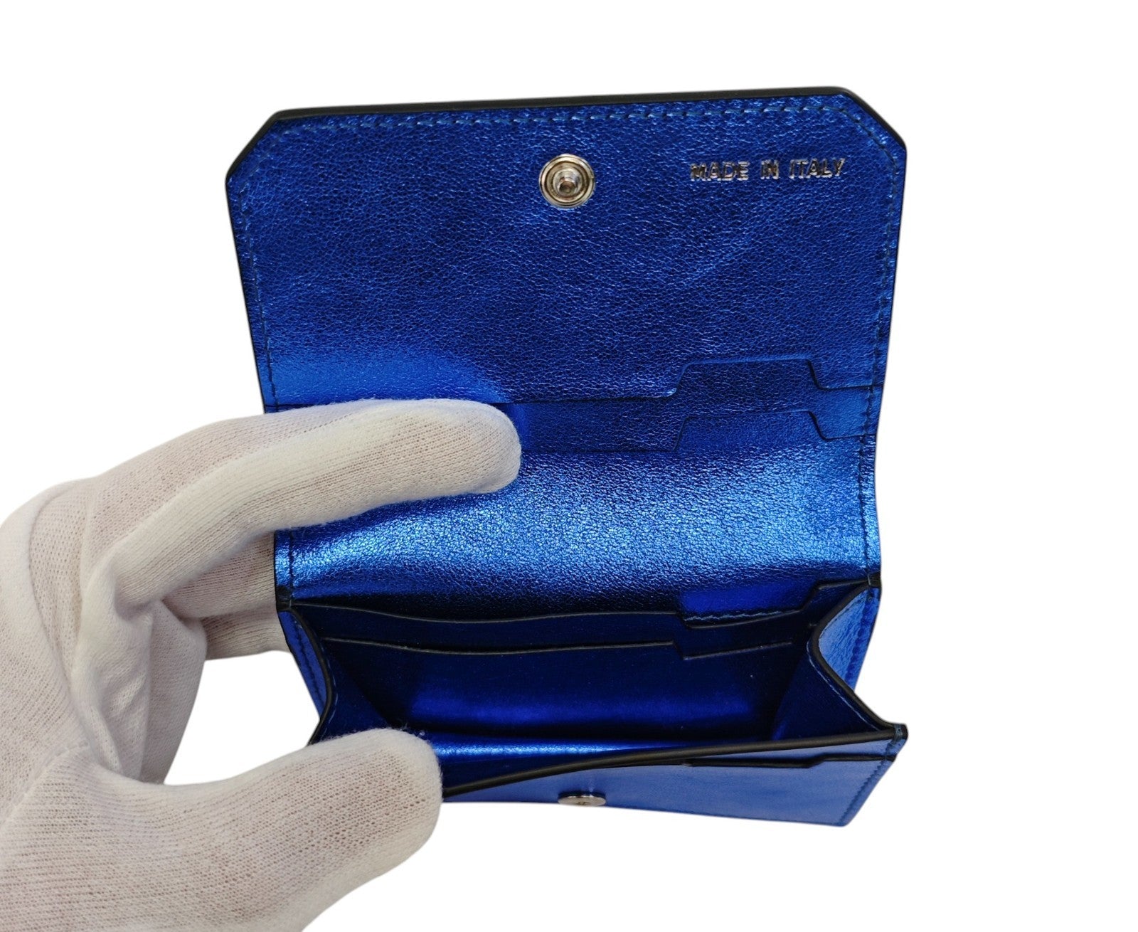 260$ PINEIDER FIRENZE 1774 Leather Folded Card Holder Laminated Blue