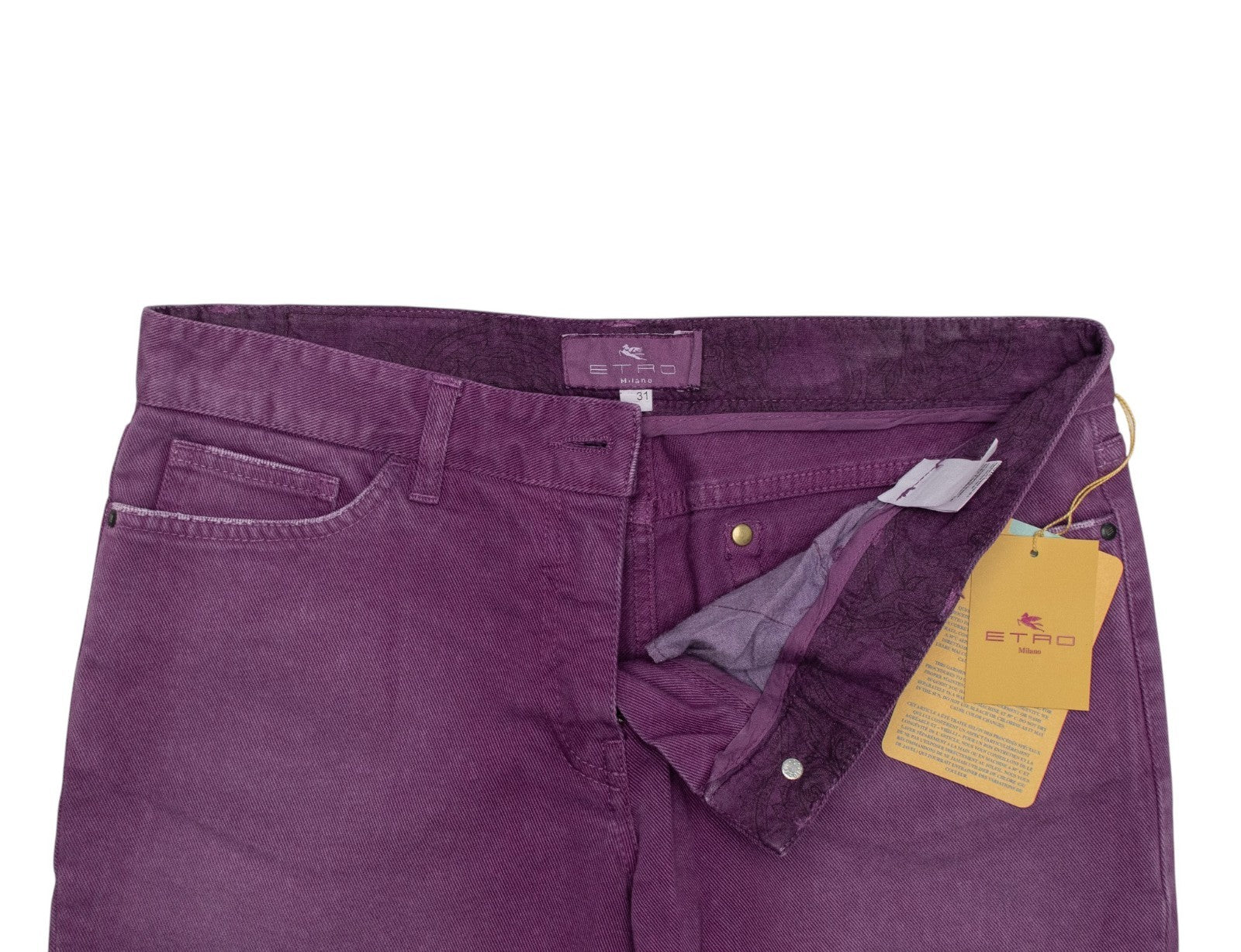 850$ ETRO MILANO Washed Purple Cotton Denim Pant Straight Fit - Made in Italy