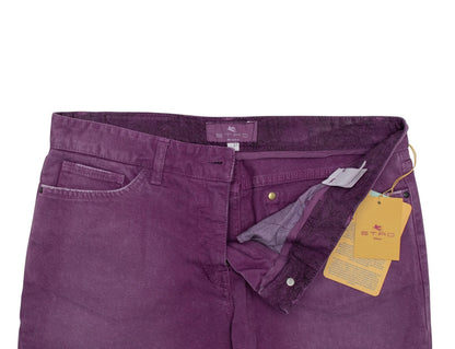 850$ ETRO MILANO Washed Purple Cotton Denim Pant Straight Fit - Made in Italy