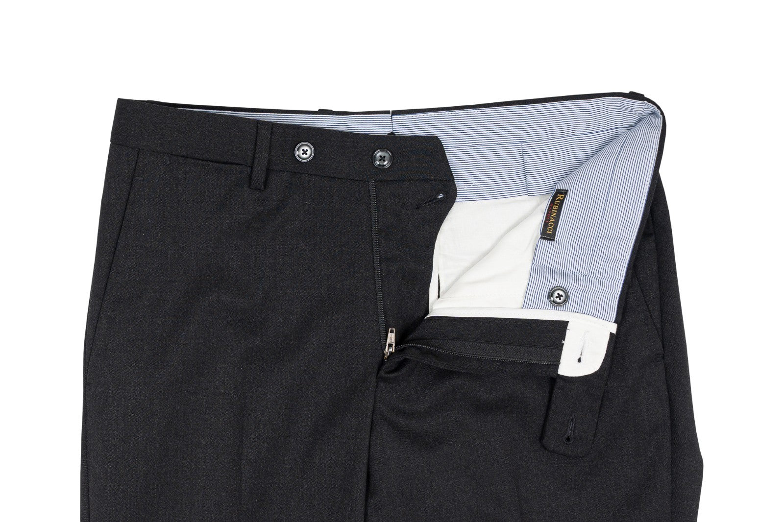 670$ RUBINACCI NAPOLI Dark Gray Worsted Wool 120's Dress Pant Handmade in Napoli