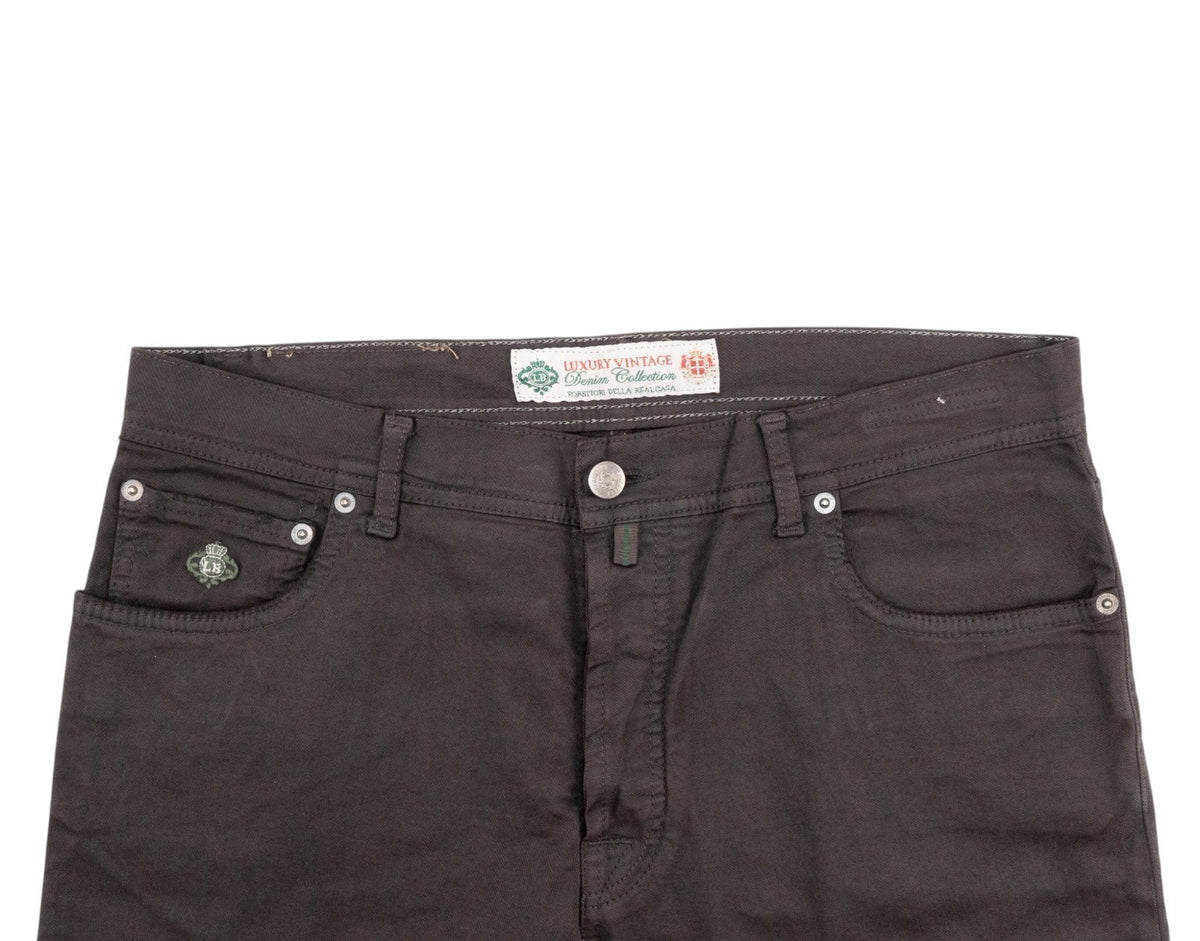 415$ LUIGI BORRELLI NAPOLI Solid Brown Denim Jeans Pant Cotton 35 US / 51 EU