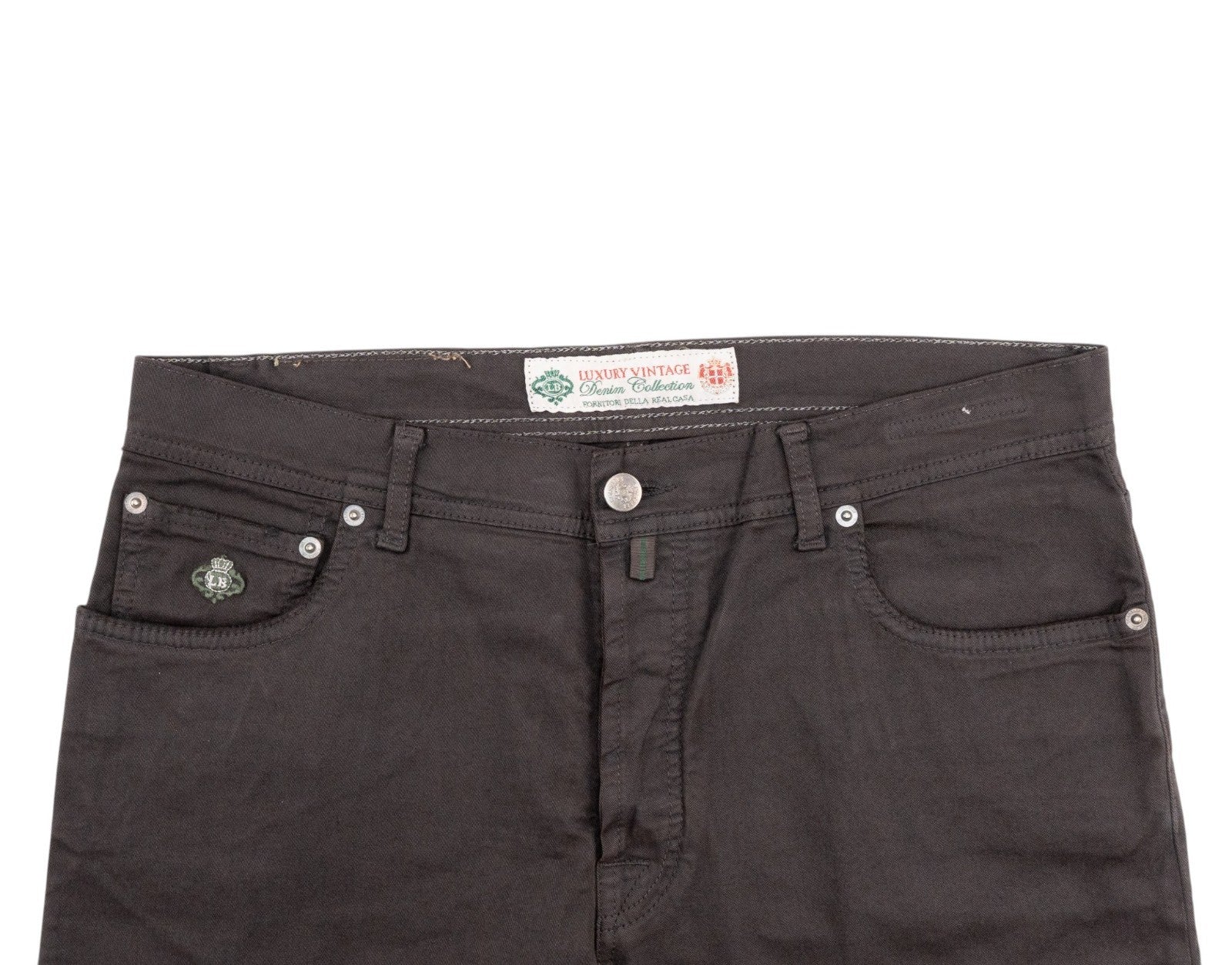 415$ LUIGI BORRELLI NAPOLI Solid Brown Denim Jeans Pant Cotton 35 US / 51 EU