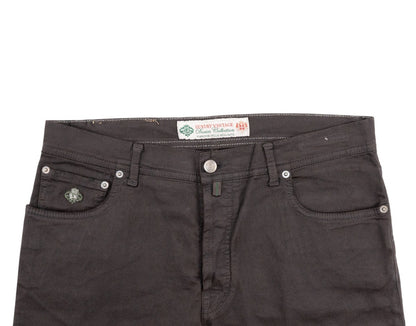 415$ LUIGI BORRELLI NAPOLI Solid Brown Denim Jeans Pant Cotton 35 US / 51 EU