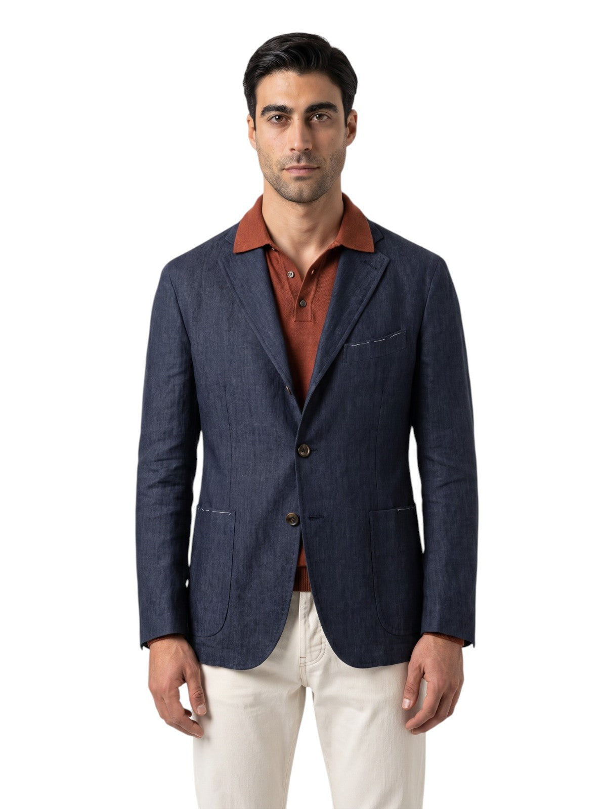 $1850 RUBINACCI NAPOLI Blue Solid Jacket Sport Coat Cashmere Linen 40 US / 50 EU