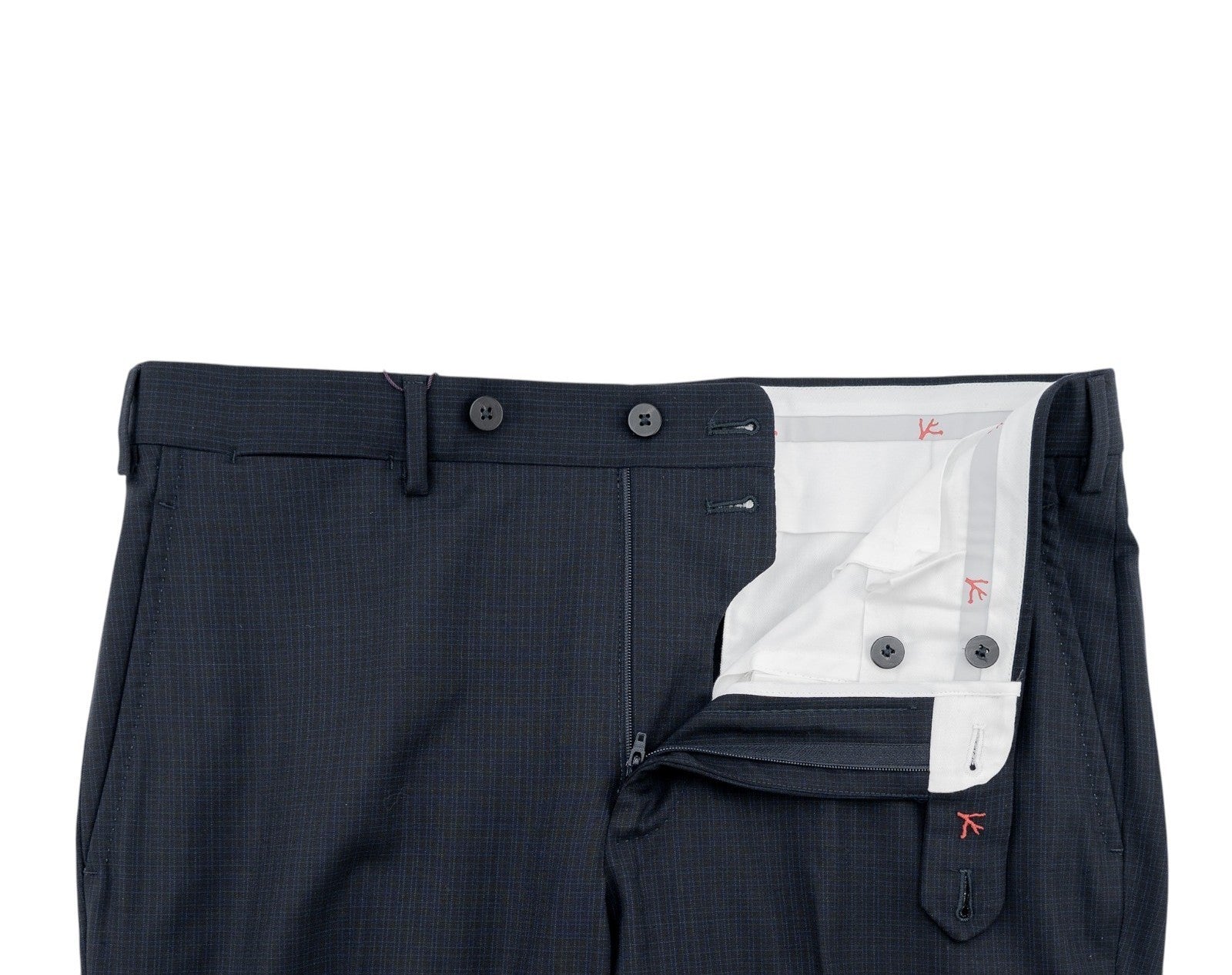 1750$ ISAIA Hand-Sewn Tapered Dress Pant Wool Blue Micro Checks 34 US / 50 EU 8R