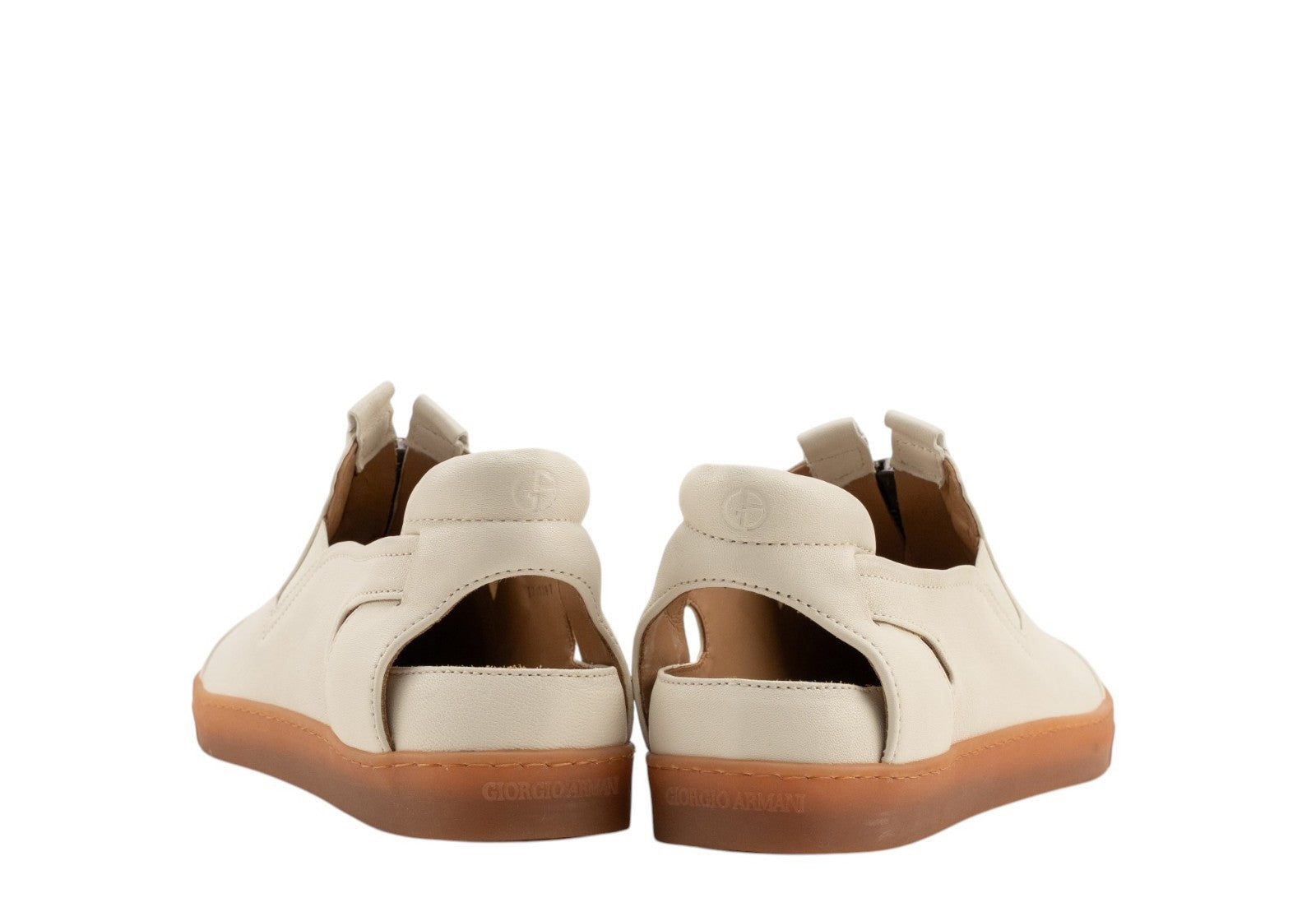 1450$ GIORGIO ARMANI Runway Sandal Zip Shoes With Cut-Outs Ivory Leather