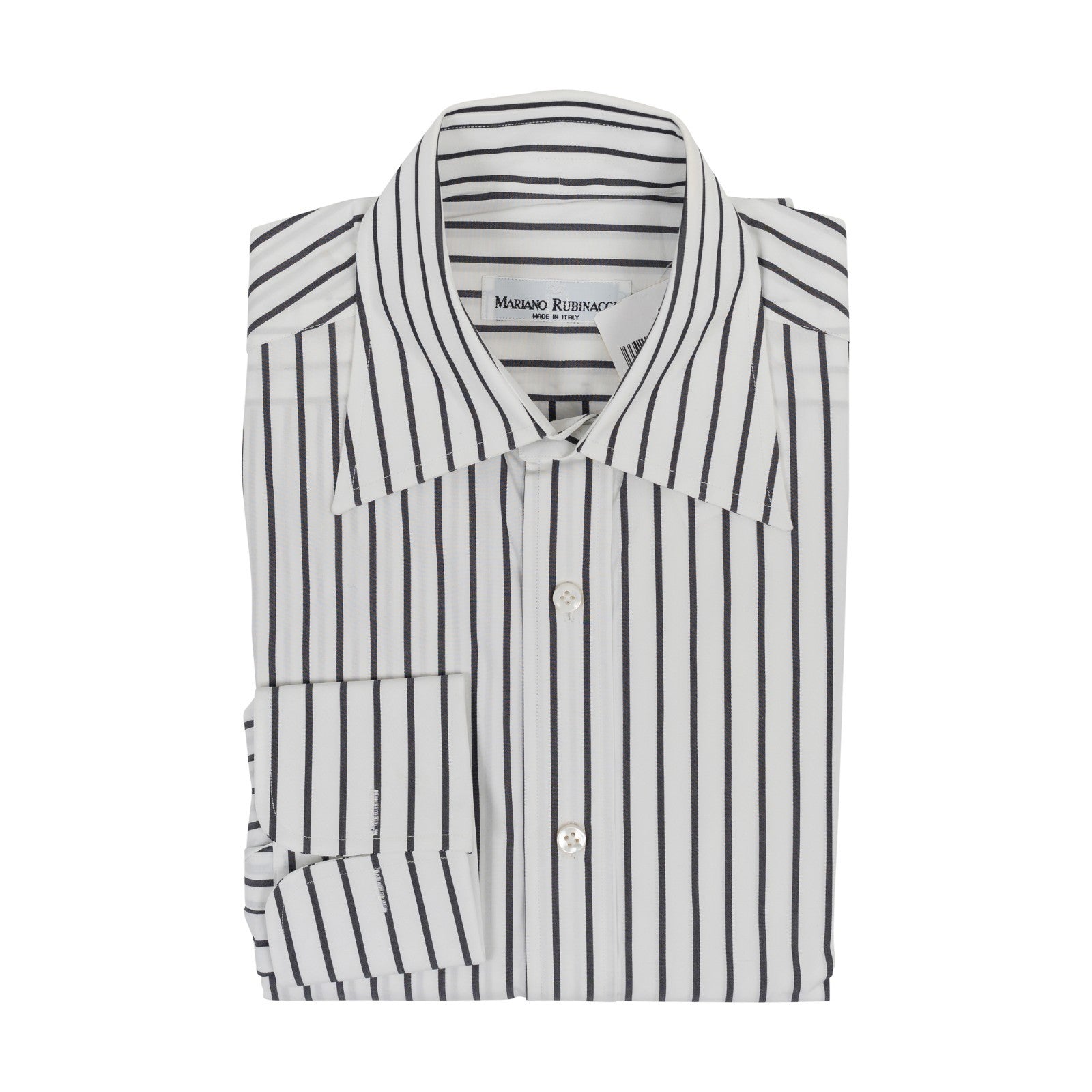 520$ RUBINACCI NAPOLI White Black Hand-Sewn Striped Shirt Cotton Classic Fit  6T