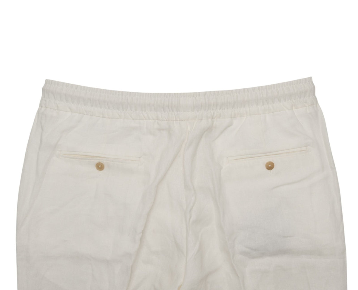 1150$ ISAIA White Drawstring Pant 100% Linen Regular Fit 38 US / 54 IT