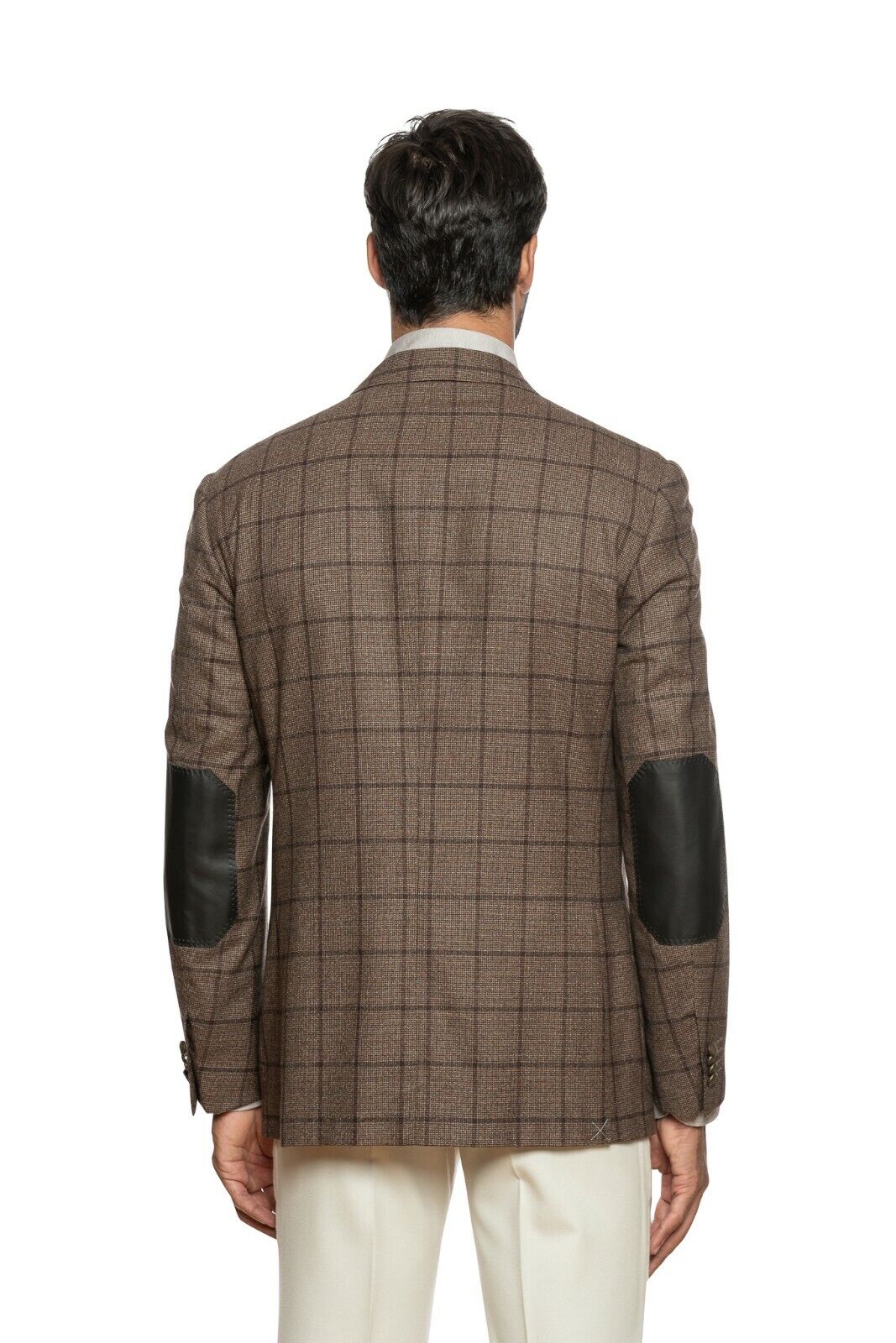 1150$ CORNELIANI Jacket Blazer Brown Checks Wool 130's + Leather 40 US / 50 EU