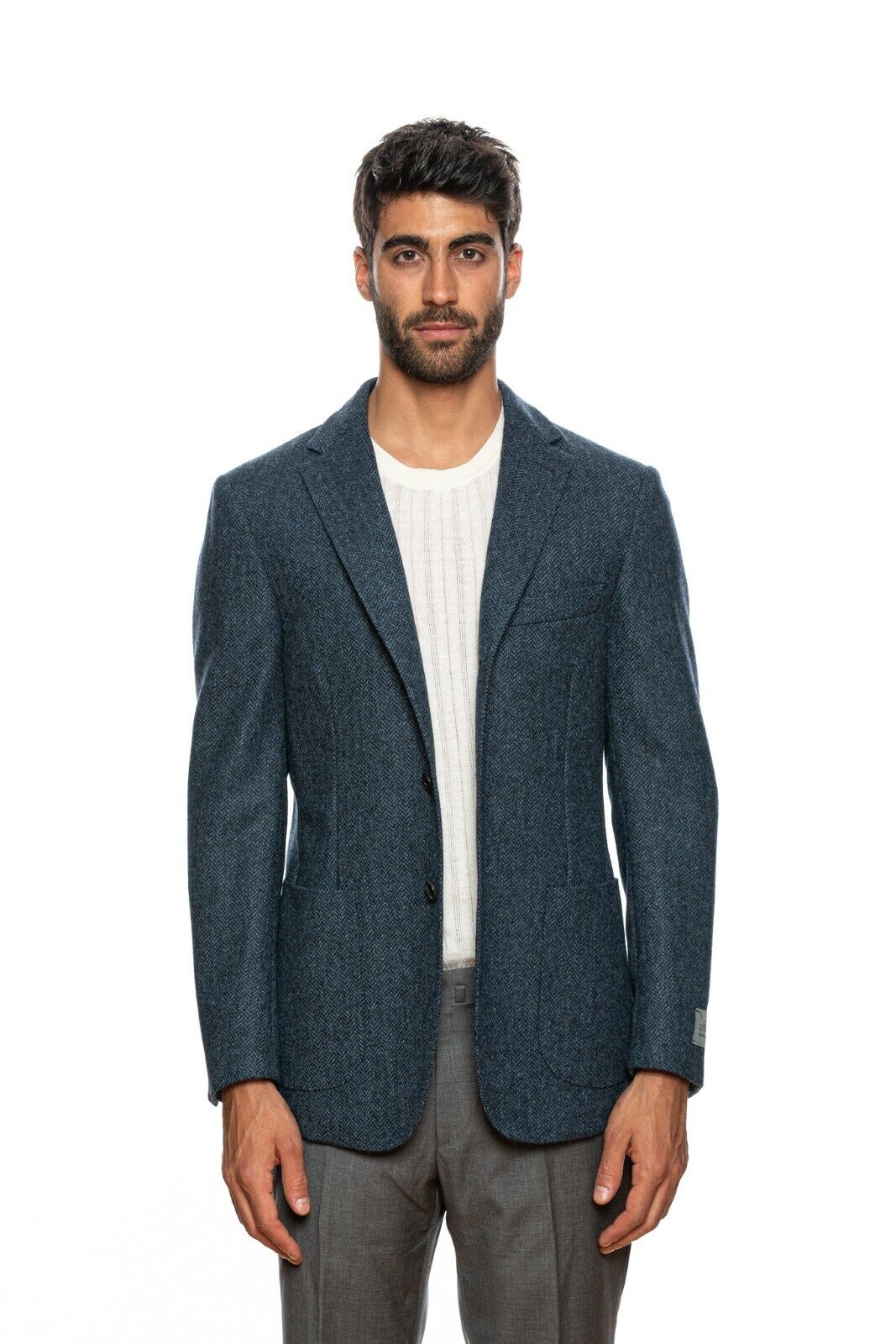 $1795 BELVEST Blue Wool Herringbone Jacket Blazer 46 US  56 EU Drop 7R  F/W 2018