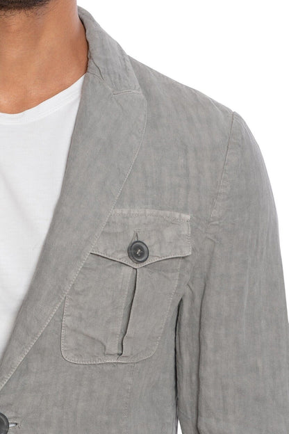 1600$ GIORGIO ARMANI Black Label Field Jacket Blouson Grey 100% Linen Slim Fit