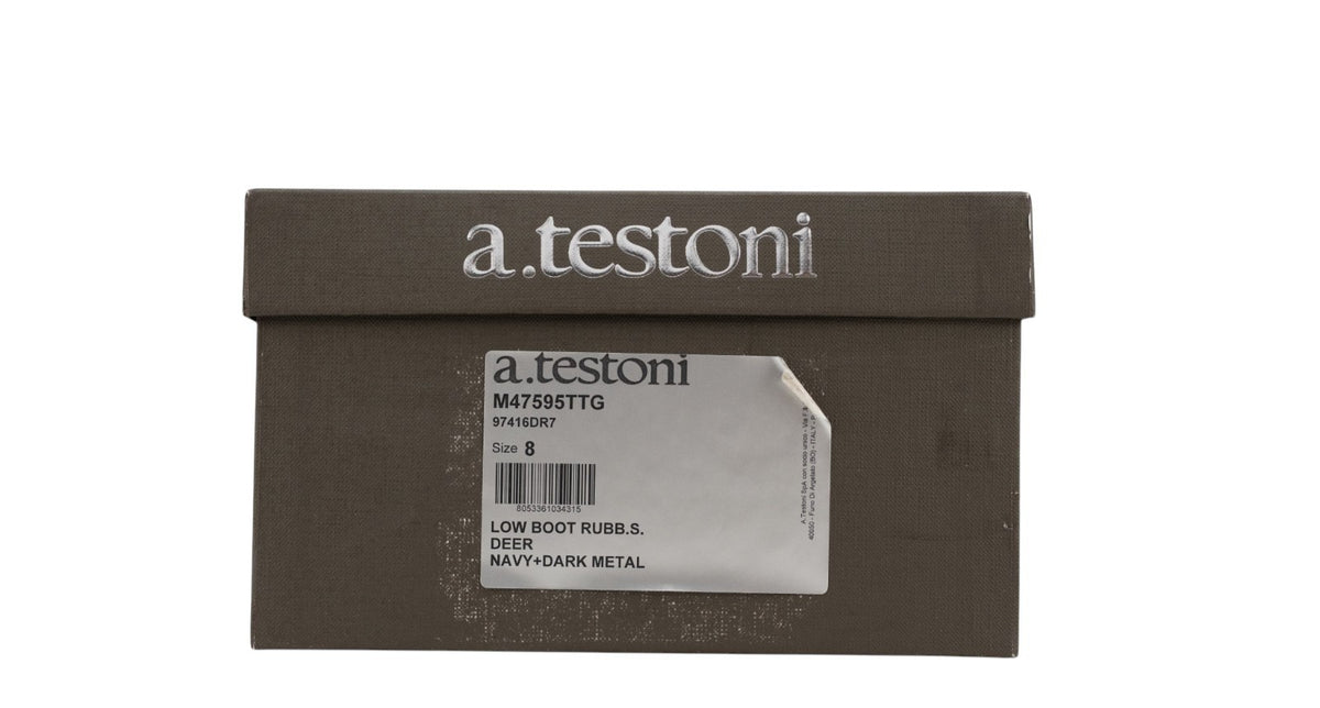 1200$ TESTONI Low Boot Slip On Zip Shoes Deer Navy 8 UK / 9 US / 42 IT