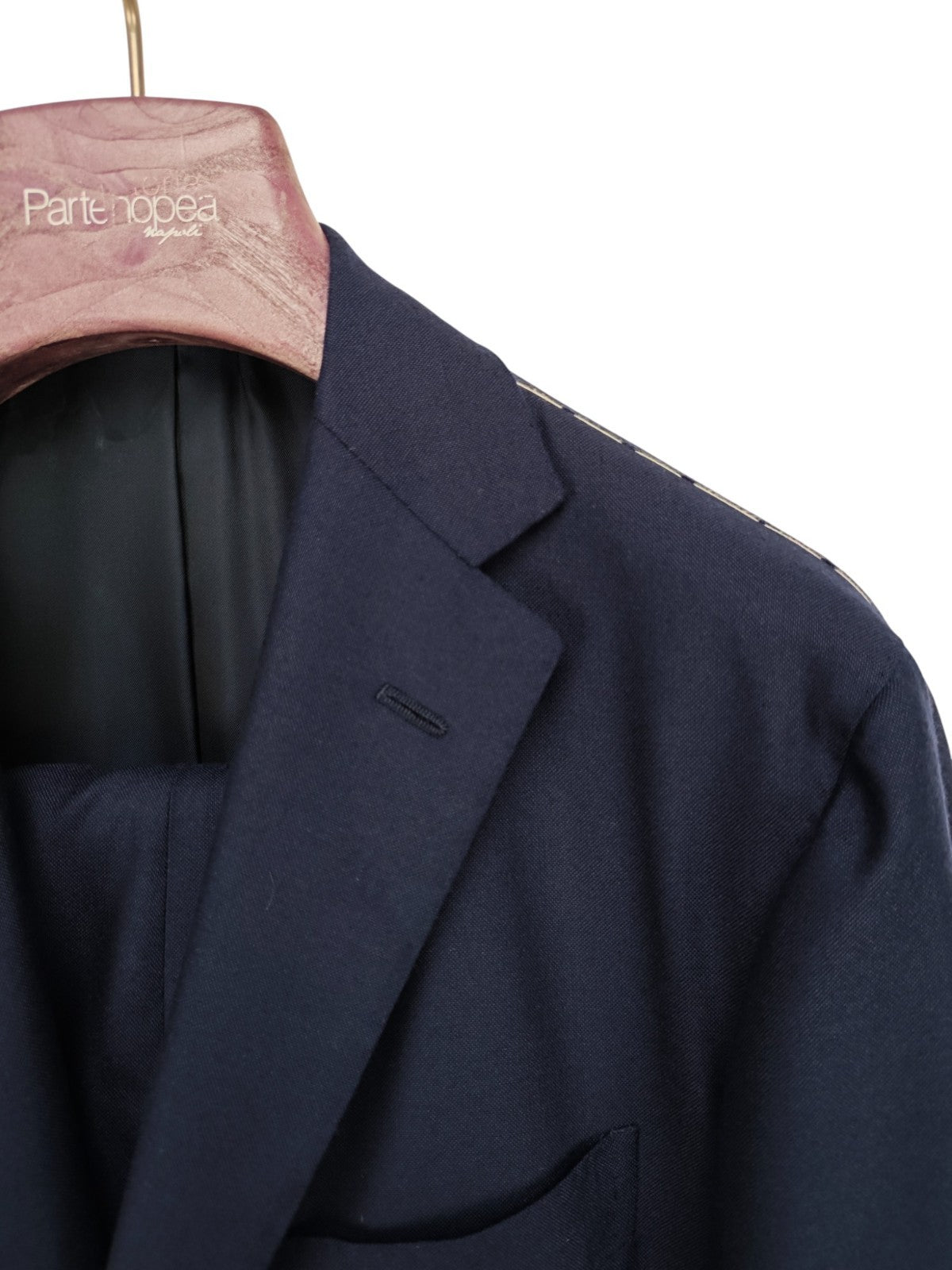 $3500 SARTORIA PARTENOPEA NAPOLI Handmade Blue Solid Suit 100% Cashmere