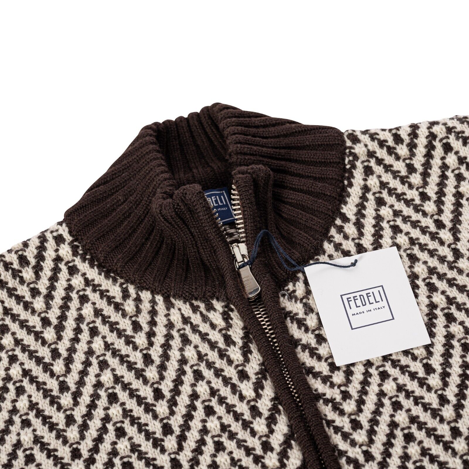 $1800 FEDELI CASHMERE Brown Bomber Cardigan Thick 100% Virgin Wool 40 US / 50 EU