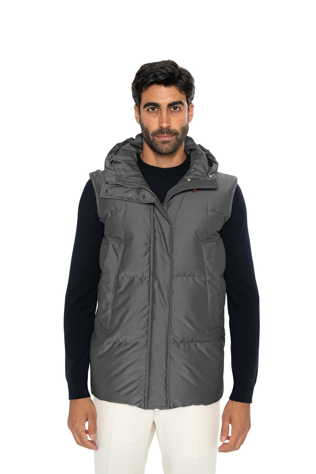 $3200 ISAIA NAPOLI Gray Padded Hooded Vest Jacket Techno Wool 38 US / 48 EU