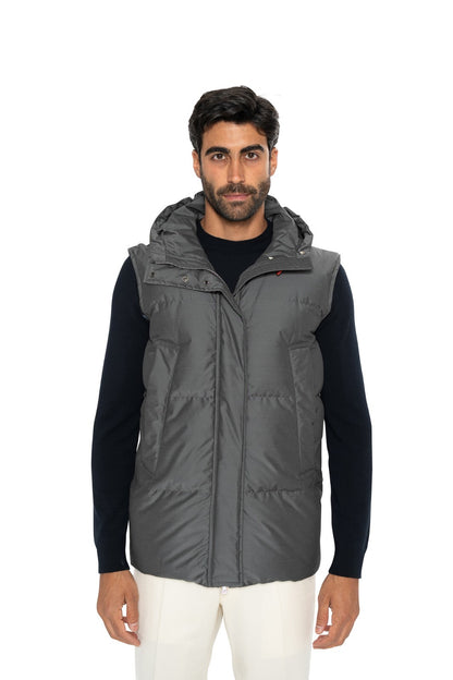 $3200 ISAIA NAPOLI Gray Padded Hooded Vest Jacket Techno Wool 38 US / 48 EU