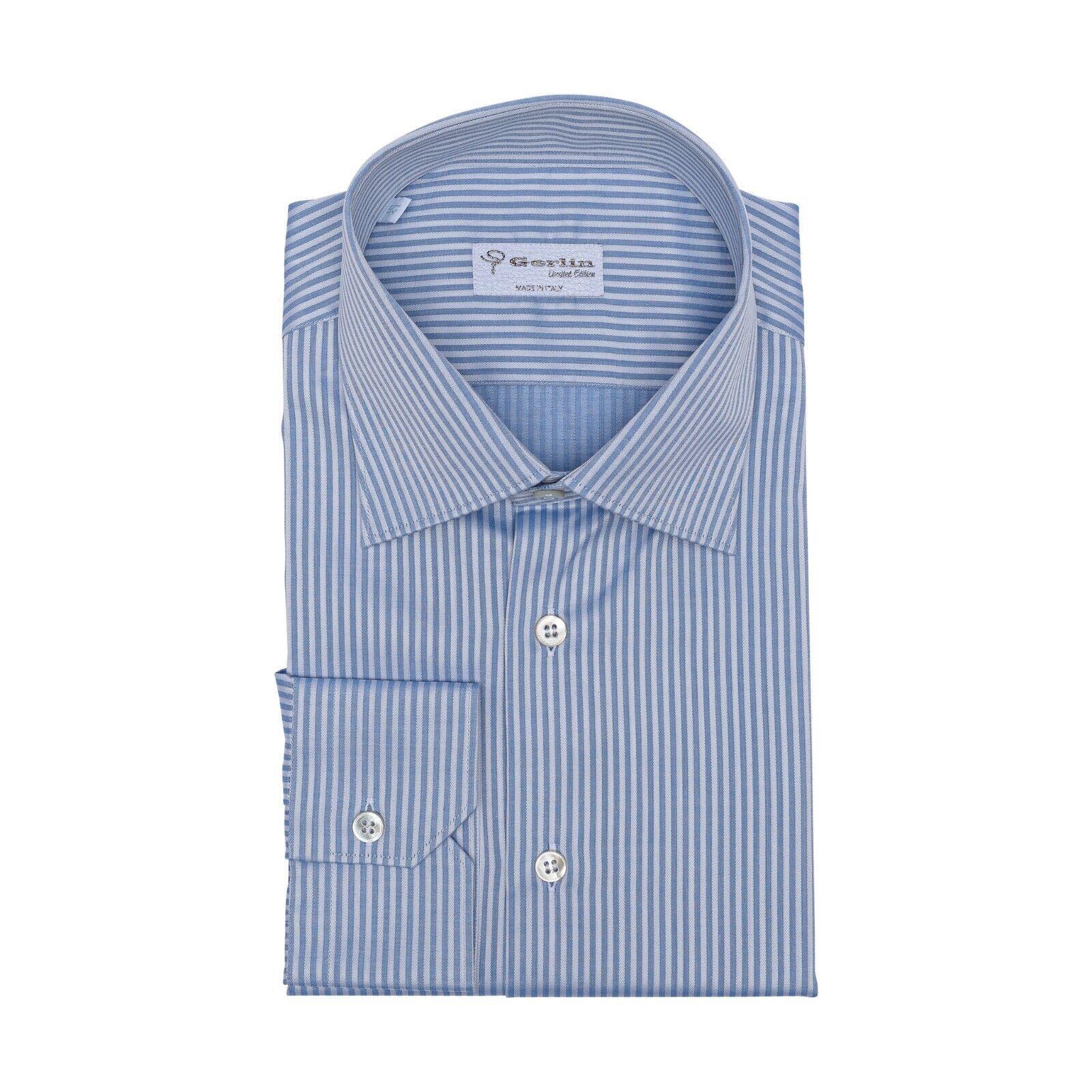 690$ LUXURY GERLIN Shirt Striped Blue ALUMO Cotton 16 - 41  - 8Z BIJAN
