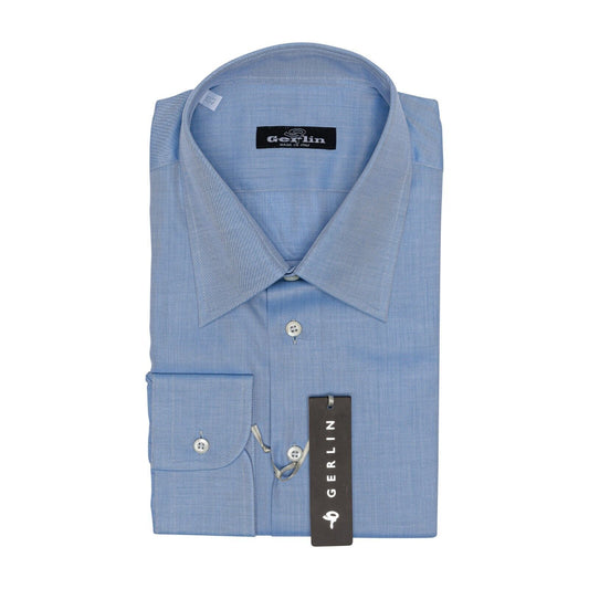 690$ LUXURY GERLIN Shirt Blue Solid Twill Cotton 16 - 41 1U BIJAN