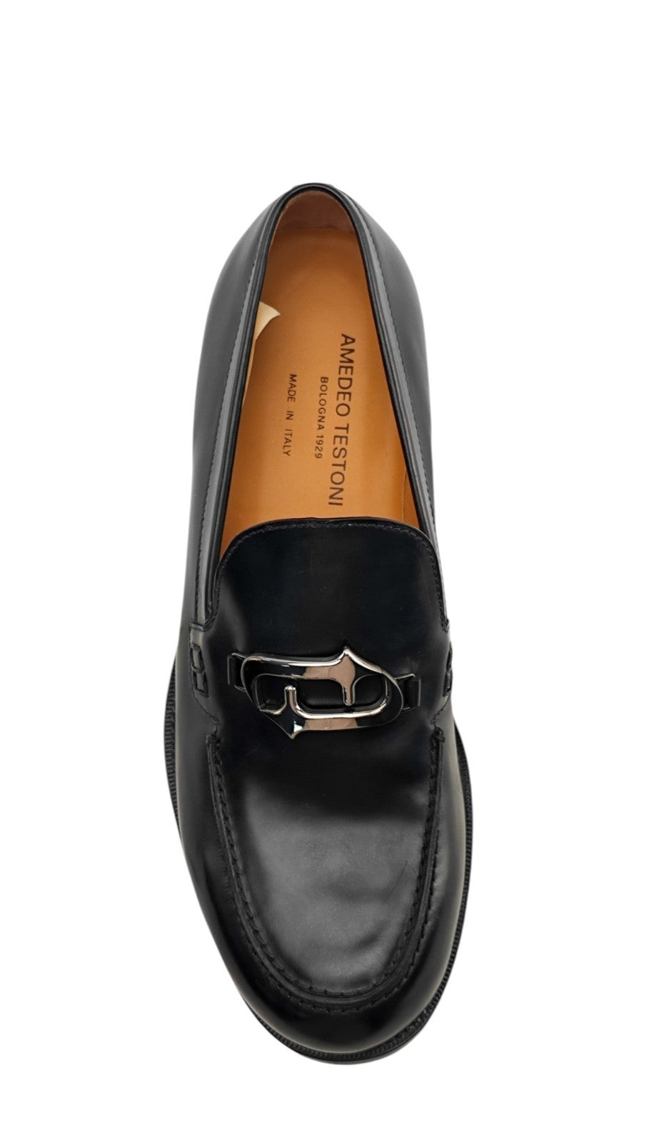1300$ TESTONI Loafer Shoes Polished Lux Calf Black + Metal 8 UK / 9 US / 42 IT