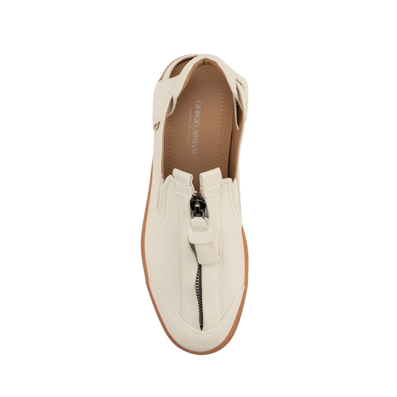 1450$ GIORGIO ARMANI Runway Sandal Zip Shoes With Cut-Outs Ivory Leather