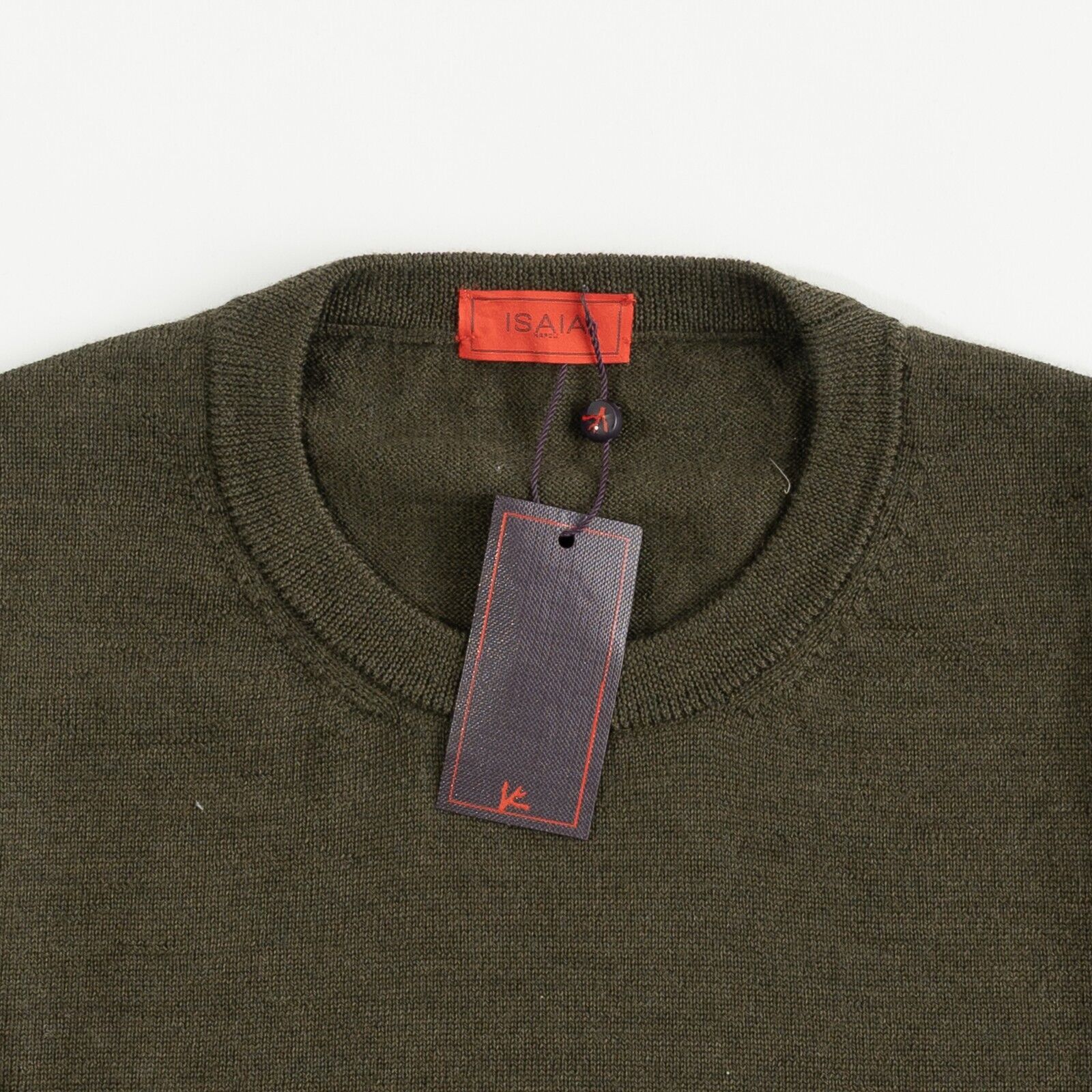 1100$ ISAIA NAPOLI Dark Green Sweater Crewneck 100% Wool Size S