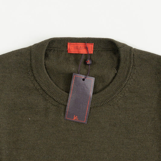 1100$ ISAIA NAPOLI Dark Green Sweater Crewneck 100% Wool Size S