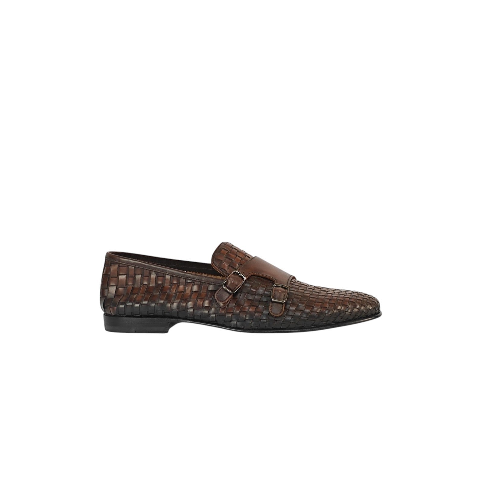 1250$ TESTONI "Tivoli" Brown Unlined Loafer Monk Shoes Woven 8 UK / 9 US / 42 IT
