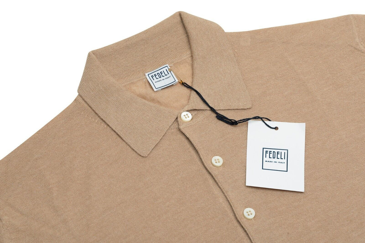 $3200 FEDELI CASHMERE Beige Polo Sweater 100% VICUNA Ultra Rare