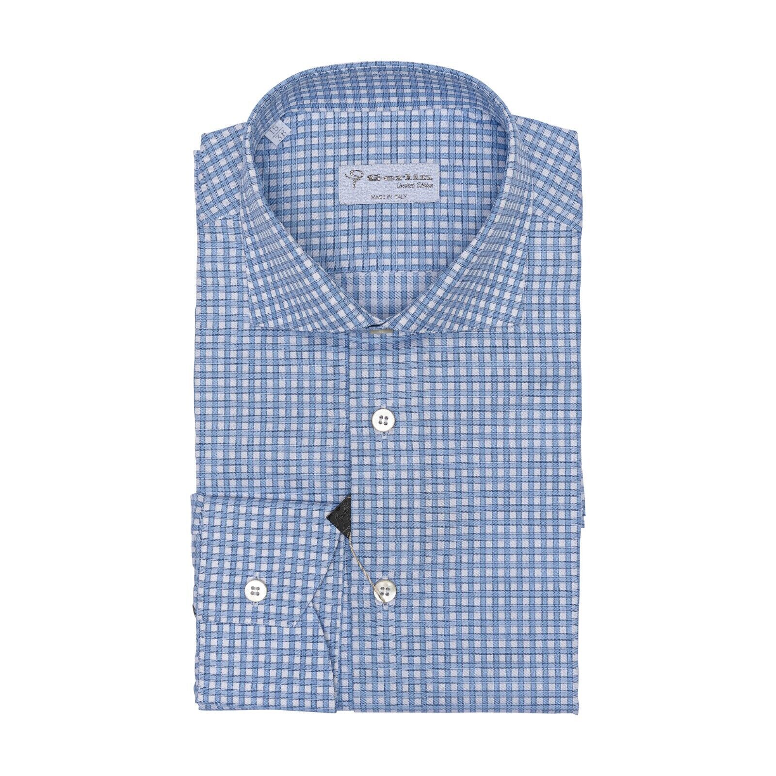 690$ LUXURY GERLIN Shirt Checks Blue / White ALUMO Fine Cotton 4Q ZILLI