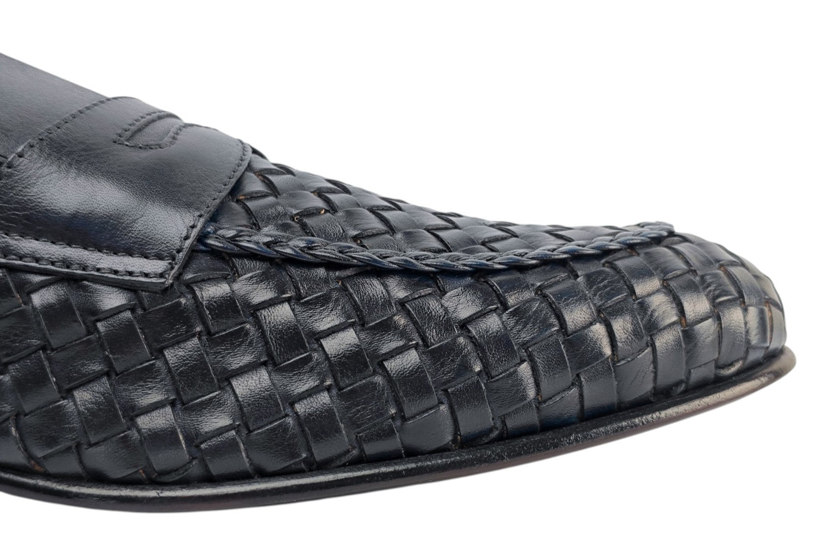 1250$ TESTONI "Tivoli" Blue Unlined Loafer Shoes Woven Calf 8 UK / 9 US / 42 IT