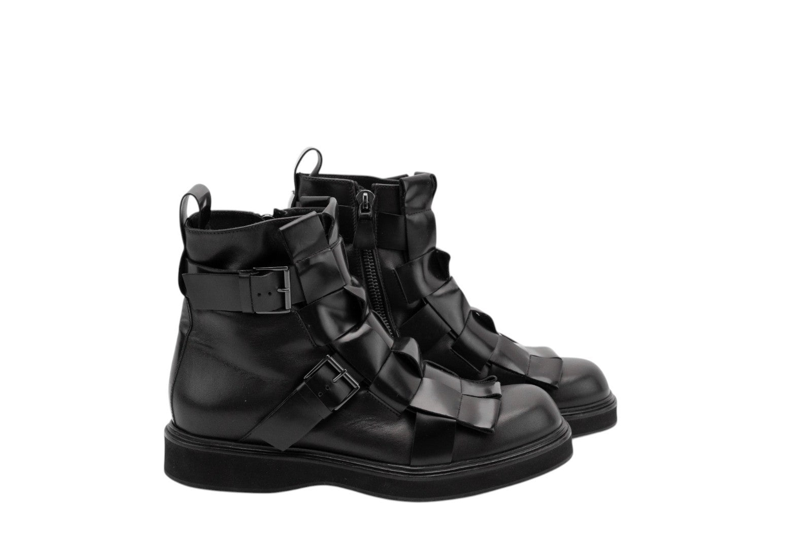 2020$ GIORGIO ARMANI High-Top Boots Shoes Bukled Black Leather 10 UK 11 US 44 IT