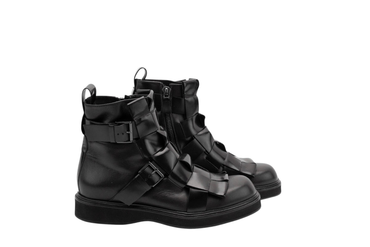 2020$ GIORGIO ARMANI High-Top Boots Shoes Bukled Black Leather 10 UK 11 US 44 IT