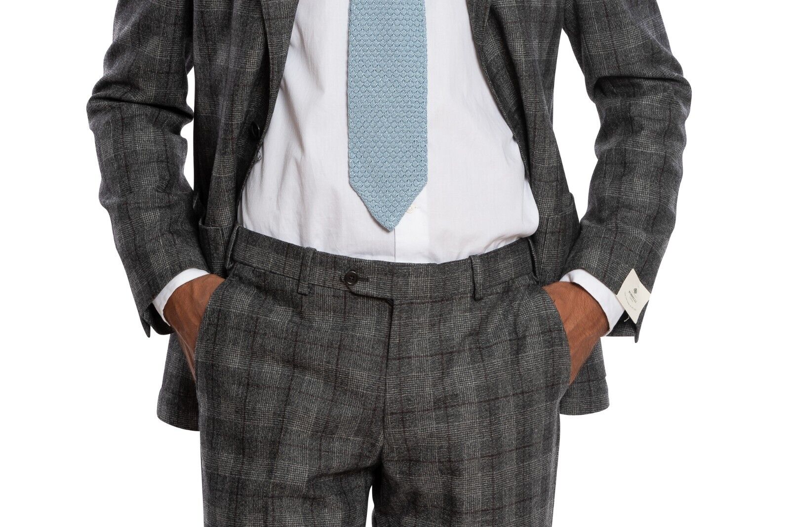$2850 LUIGI BORRELLI NAPOLI Hand-Sewn Gray Prince of Wales Suit Wool Slim Fit