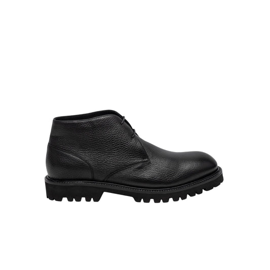 1450$ TESTONI "Custoza" Desert Boot Deer + Fur Lining Calf Black 8 UK 9 US 42 IT
