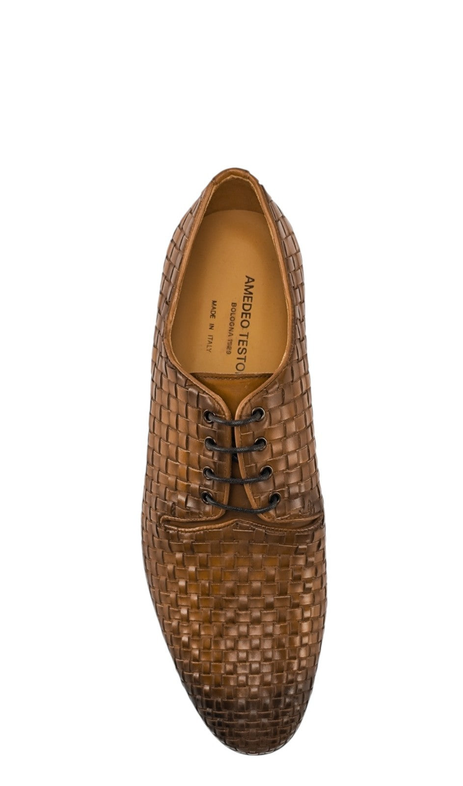 1200$ TESTONI "Tivoli" Derby Shoes Woven Calf Caramel 8 UK / 9 US / 42 IT