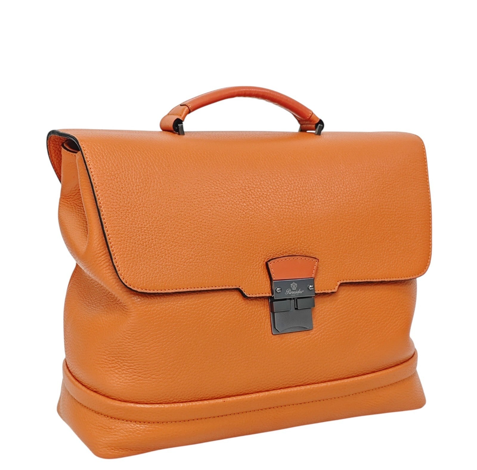 1640$ PINEIDER FIRENZE Doctor Briefcase Orange Bottolato Grain Calf Leather
