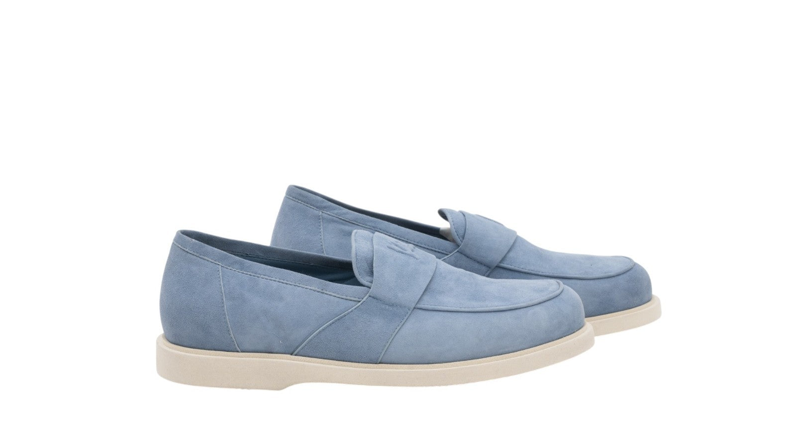 ISAIA NAPOLI "Logo" Light Blue Suede Leather Loafers Shoes 8 UK / 9 US / 42 IT