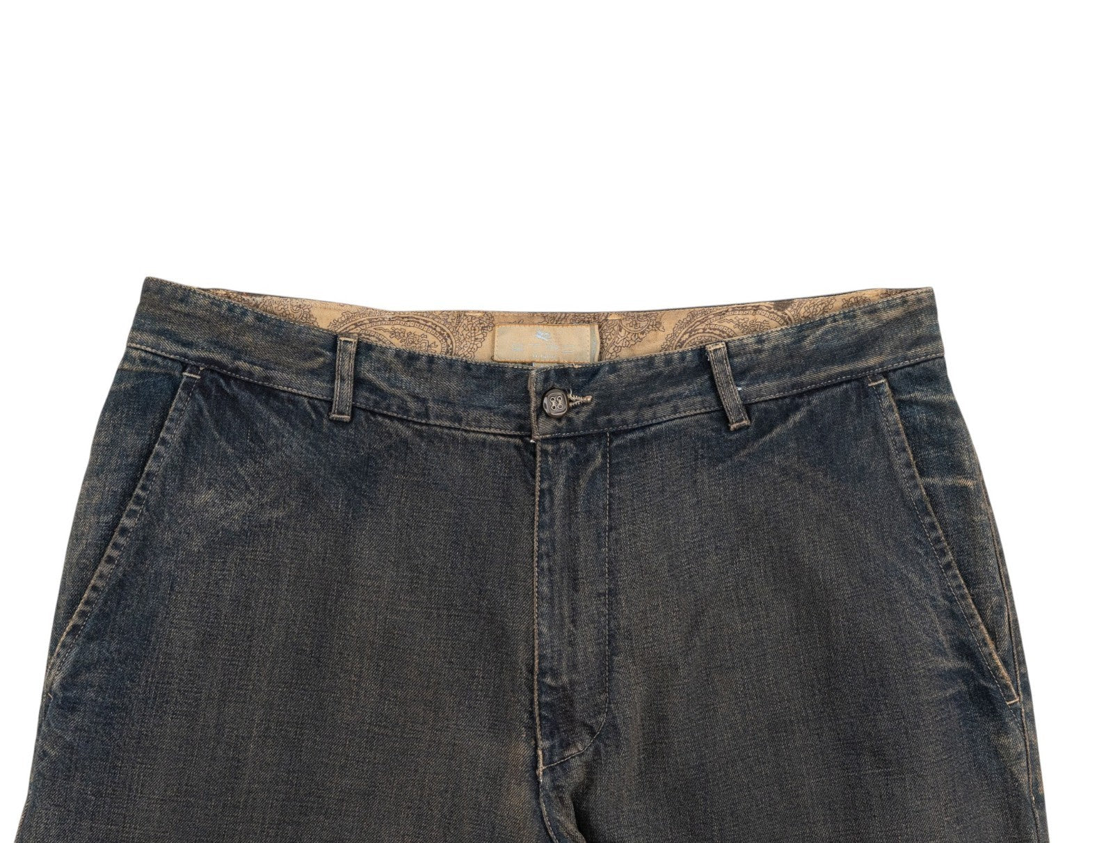 850$ ETRO MILANO Washed Dark Blue Denim Cotton Jeans Pant Wide Leg 34 US / 50 EU