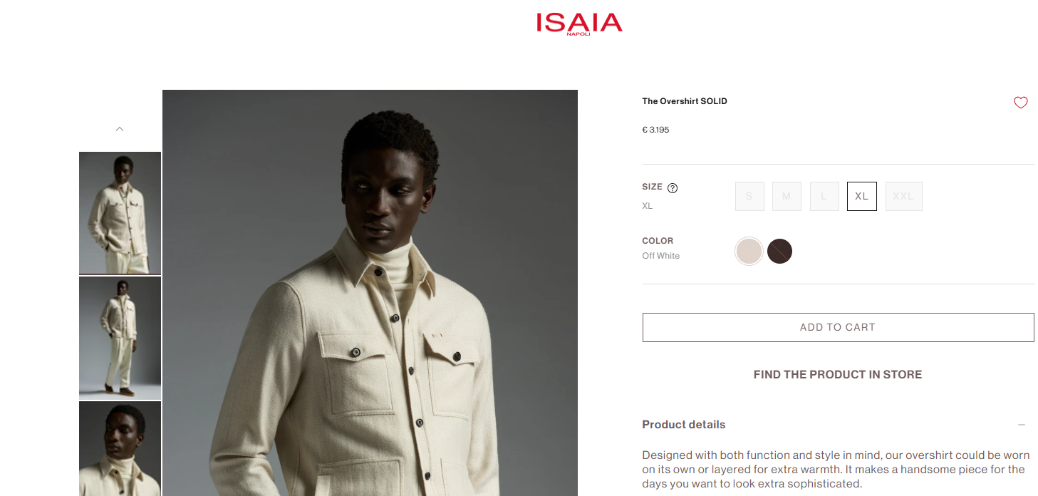 $3800 ISAIA NAPOLI Ivory Hand-Sewn Overshirt Jacket 100% Cashmere