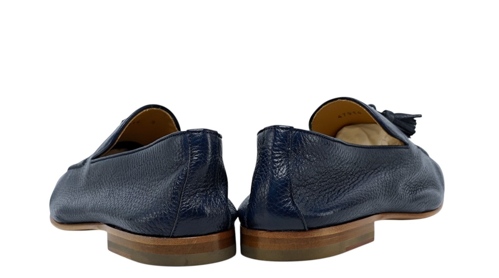 1250$ TESTONI "Carloforte" Unlined Loafer Shoes Deerskin Blue   8 UK 9 US  42 IT